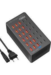 TTS USB uzlādes stacija 150 W ar 30 USB-C un USB-A pieslēgvietām