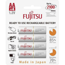 Fujitsu LSD (Eneloop analogs) AA 1900mAh/2000mAh 1.2V NiMH akumulatori, lādējamās baterijas HR-3UTC 2100x, 4 gab., blister