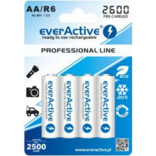everActive Professional Line AA R6 2600mAh 1.2V Low Self Discharge (LSD) Ni-MH akumulatori, lādējamās baterijas, 4 gab., blister