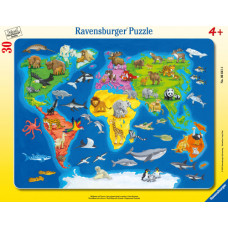Ravensburger plaatpusle 30 tk Maailmakaart loomadega